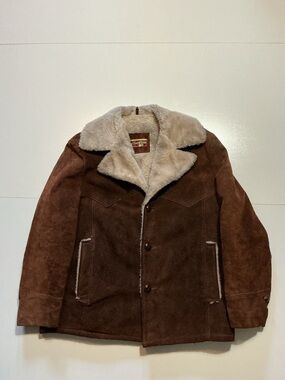 Vintage 60s 70s Montgomery Ward Split Cowhide Suede Leather Rancher Coat Jacket